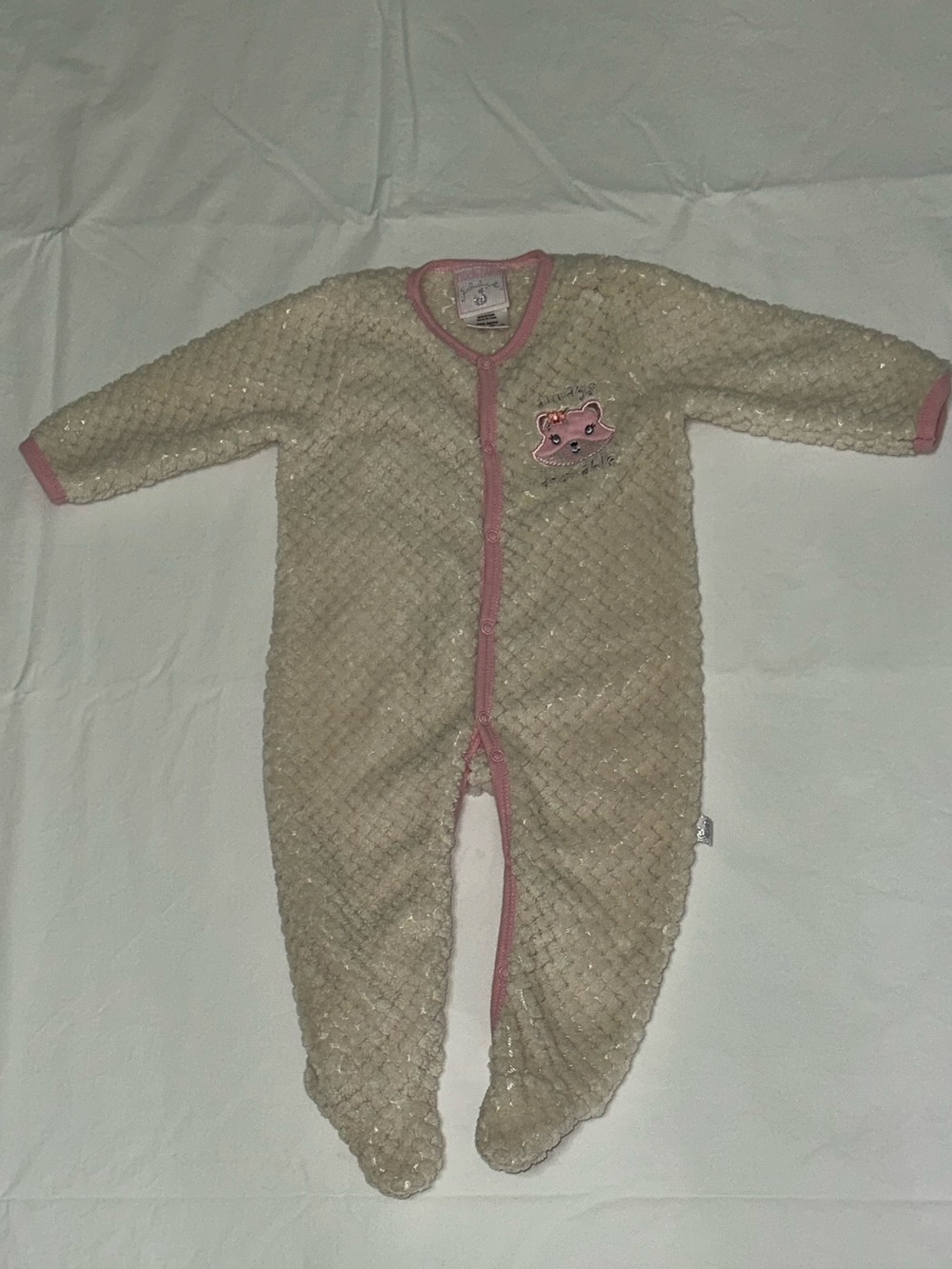 Cream and Pink Plush Footed One-Piece for Babies